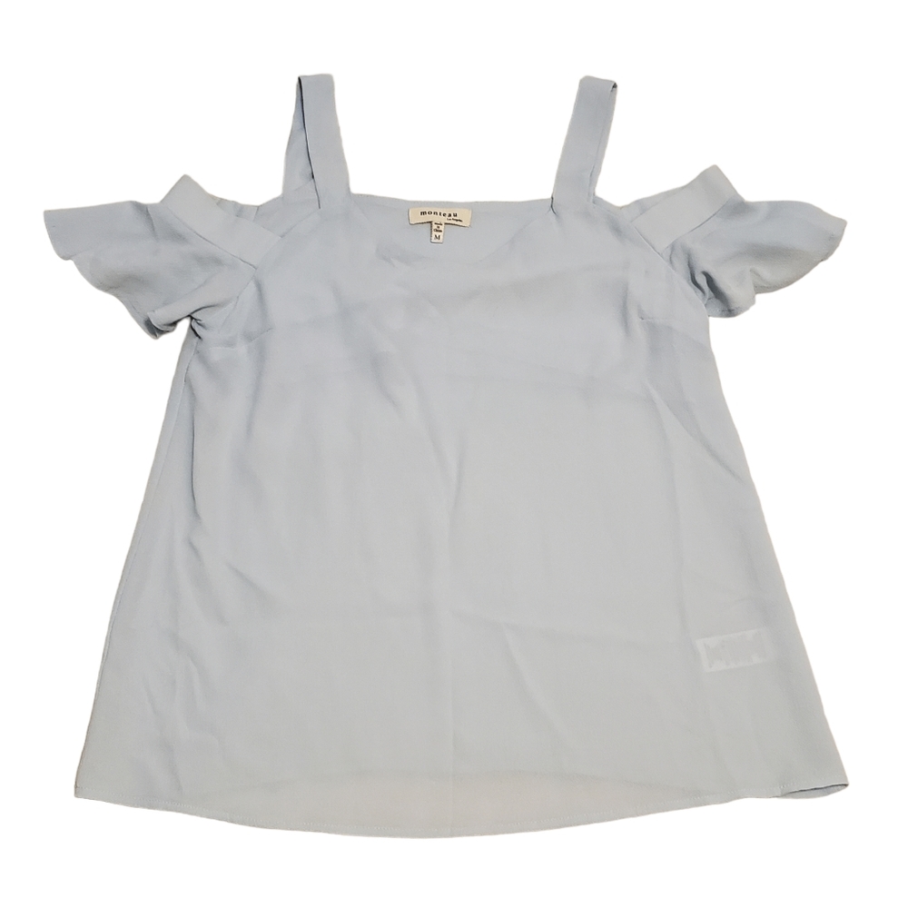 Monteau Baby Blue Flutter Sleeve Cold Shoulder Blouse
